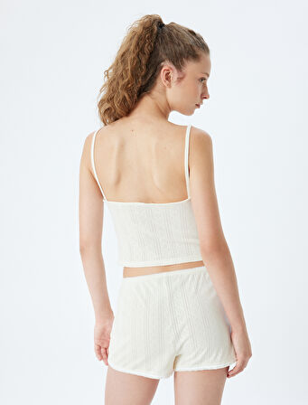 Askılı Crop Pijama Üstü Kiraz Baskılı Pamuklu