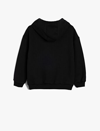 Kapşonlu Sweatshirt Ayıcık Baskılı Şardonlu Slogan Temalı