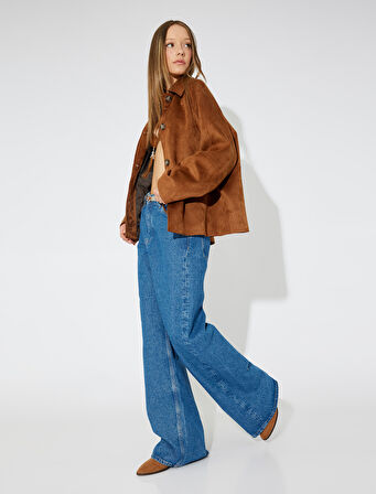 Süet Görünümlü Ceket Cep Detaylı Fermuarlı Klasik Yaka