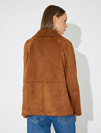 Süet Görünümlü Ceket Cep Detaylı Fermuarlı Klasik Yaka