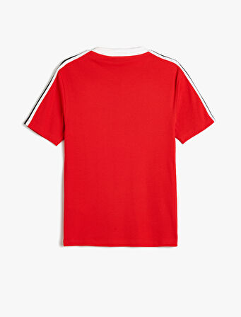 Kısa Kollu Tişört Dokulu Bisiklet Yaka Dar Kalıp Şerit Detaylı Pamuk Karışımlı