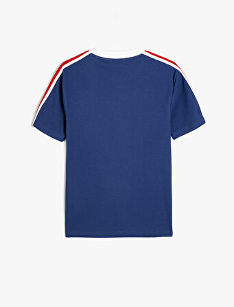 Kısa Kollu Tişört Dokulu Bisiklet Yaka Dar Kalıp Şerit Detaylı Pamuk Karışımlı