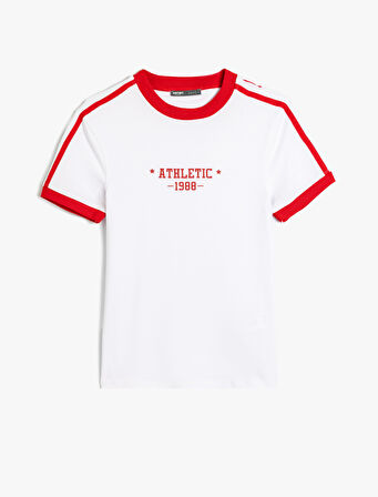 Slim Fit Tişört Slogan Baskılı Bisiklet Yaka Kısa Kollu