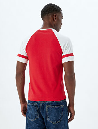 Slim Fit Tişört Slogan Baskılı Bisiklet Yaka Kısa Kollu Biyeli Pamuklu