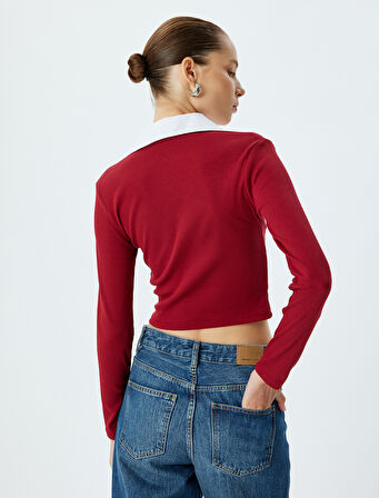 Gömlek Yaka Tişört Uzun Kollu Kaşkorse Pamuklu Slim Fit