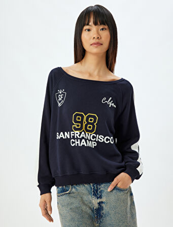 Oversize Kolej Sweatshirt Arkası Baskılı Kayık Yaka Şardonlu