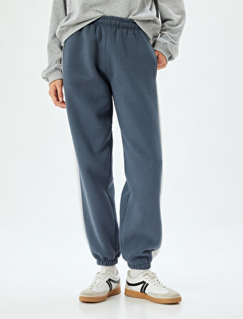 Oversize Jogger Eşofman Altı Beli Bağcıklı Şerit Detaylı Cepli Şardonlu