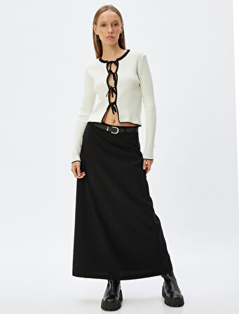 Triko Hırka Fiyonk Bağlama Detaylı Uzun Kollu Basic