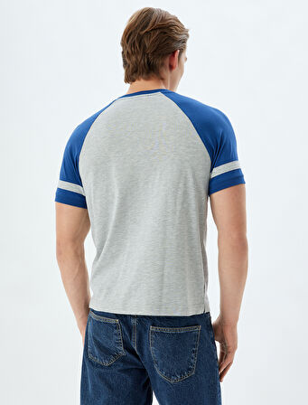 Slim Fit Tişört Slogan Baskılı Bisiklet Yaka Kısa Kollu Biyeli Pamuk Karışımlı