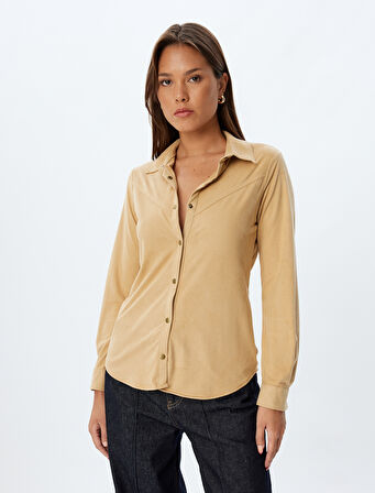 Süet Görünümlü Gömlek Uzun Kollu Regular Fit