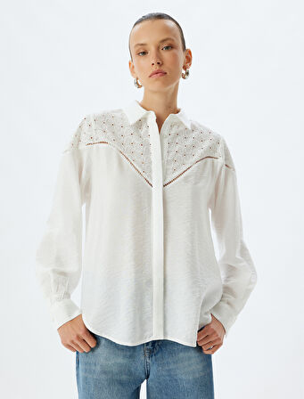 Fistolu Gömlek İşlemeli Viskon Kumaş Uzun Kollu Regular Fit