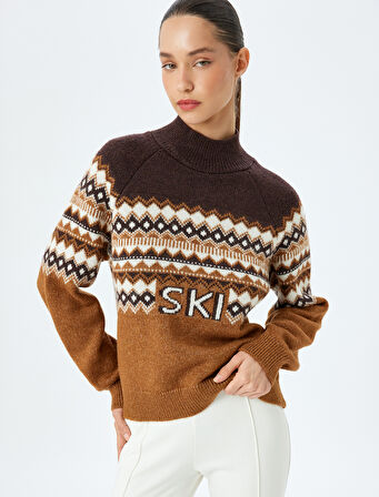 Etnik Desenli Uzun Kollu Boğazlı Kazak