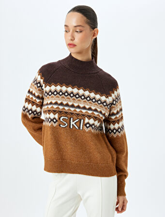 Etnik Desenli Uzun Kollu Boğazlı Kazak