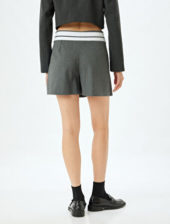 Pileli Biyeli Şort Etek Standart Bel