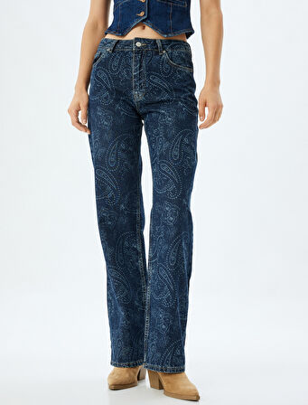 Desenli Düz Paça Kot Pantolon - Nora Longer Straight Jeans