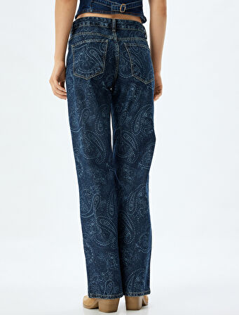 Desenli Düz Paça Kot Pantolon - Nora Longer Straight Jeans