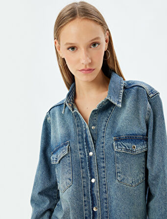 Kot Gömlek Oversize Klasik Yaka Düğmeli Cep Detaylı