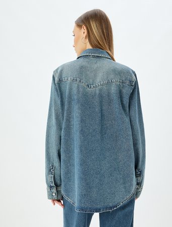 Kot Gömlek Oversize Klasik Yaka Düğmeli Cep Detaylı