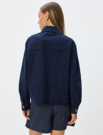 Gabardin Gömlek Klasik Yaka Uzun Kollu Cep Detaylı Düğmeli