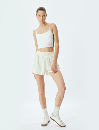 Spor Crop Atlet Biyeli İp Askılı Bisiklet Yaka Slim Fit İnterlok