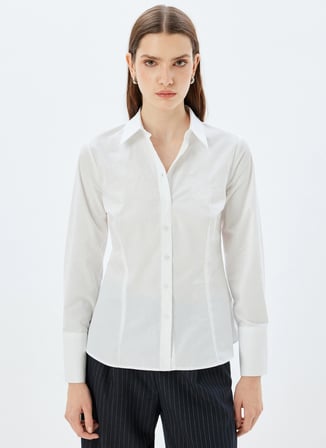 Koton Normal Polo Yaka Beyaz Kadın Gömlek 5WAK60194UW000