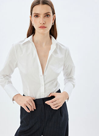 Koton Normal Polo Yaka Beyaz Kadın Gömlek 5WAK60194UW000