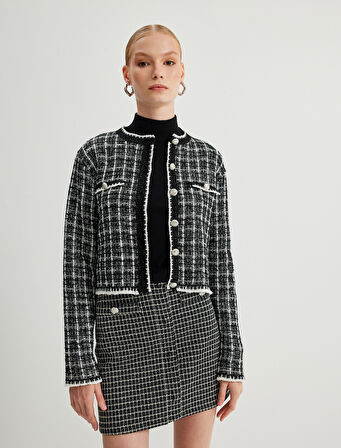 Tüvit Hırka Yuvarlak Yaka Düğmeli Cepli Uzun Kollu