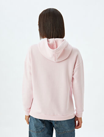 Kedi Baskılı Sweatshirt Kapüşonlu Şardonlu Rahat Kalıp