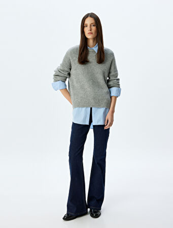 İspanyol Paça Normal Bel Skinny Fit Düğmeli Kot Pantolon - Flare Jean