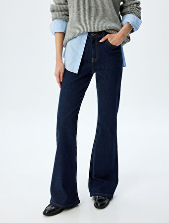 İspanyol Paça Normal Bel Skinny Fit Düğmeli Kot Pantolon - Flare Jean