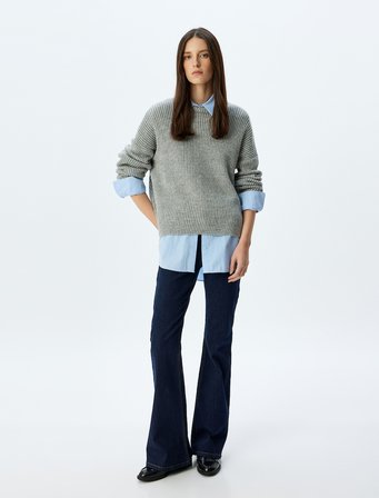 İspanyol Paça Normal Bel Skinny Fit Düğmeli Kot Pantolon - Flare Jean