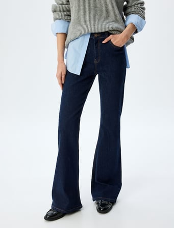 İspanyol Paça Normal Bel Skinny Fit Düğmeli Kot Pantolon - Flare Jean