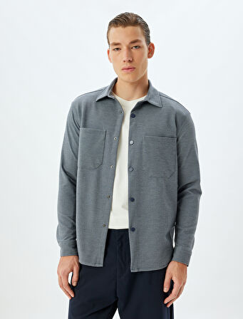 Uzun Kollu Gömlek Cep Detaylı Viskon Karışımlı