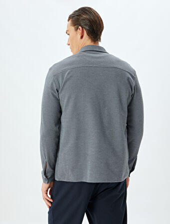 Uzun Kollu Gömlek Cep Detaylı Viskon Karışımlı