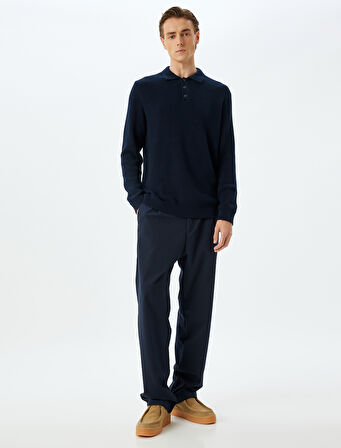 Kışlık Triko Kazak Polo Yaka Basic Düğmeli Pamuklu