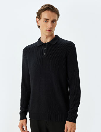 Kışlık Triko Kazak Polo Yaka Basic Düğmeli Pamuklu