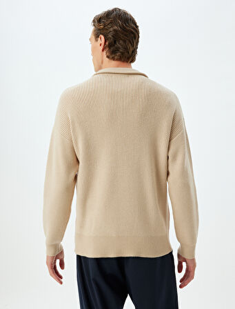 Kışlık Triko Kazak Yarım Fermuarlı Basic Dokulu Viskon Karışımlı