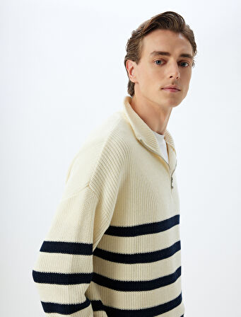 Triko Kazak Fermuarlı Yaka Pamuklu