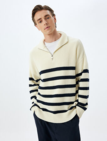 Triko Kazak Fermuarlı Yaka Pamuklu