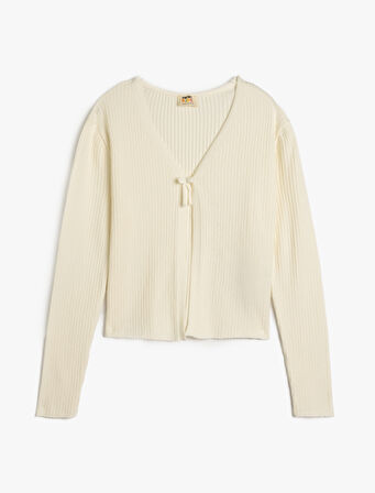 Triko Hırka V Yaka Bağlamalı Uzun Kollu 