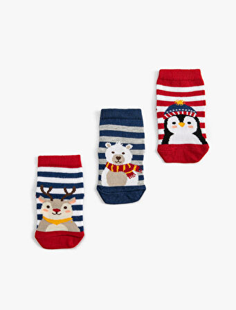3'lü Hayvanlar Baskılı Havlu Soket Çorap Seti