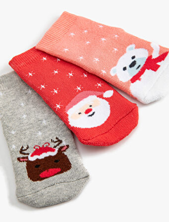 3'lü Hayvanlar Baskılı Havlu Soket Çorap Seti