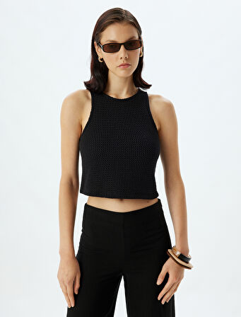 Crop Atlet Halter Yaka Dokulu Bisiklet Yaka