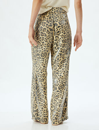 Yüksek Bel Viskon Leopar Desenli Palazzo Pantolon