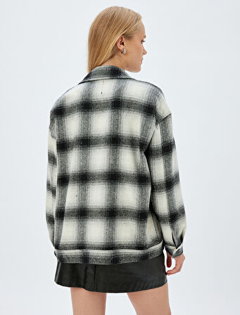 Taşlı Gömlek Ceket Uzun Kollu Kalça Boy Kapaklı Cep Detaylı