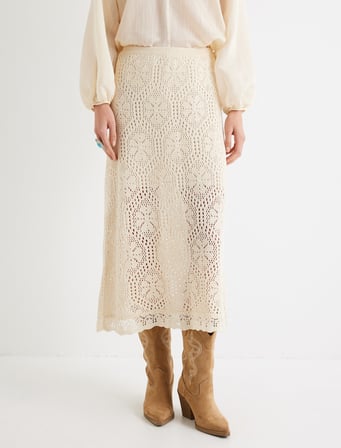 Midi Boy Triko Etek Ajurlu Floral Standart Bel