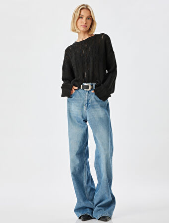 Ajurlu Triko Kazak Bisiklet Yaka Uzun Kollu 