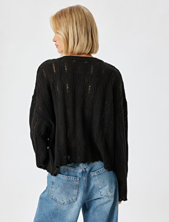 Ajurlu Triko Kazak Bisiklet Yaka Uzun Kollu 