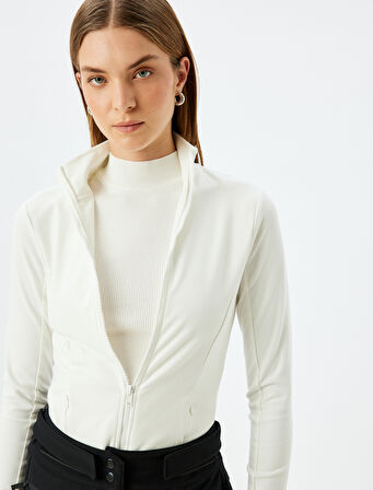 Cepli Slim Fit Dik Yaka Fermuarlı Polar Sweatshirt