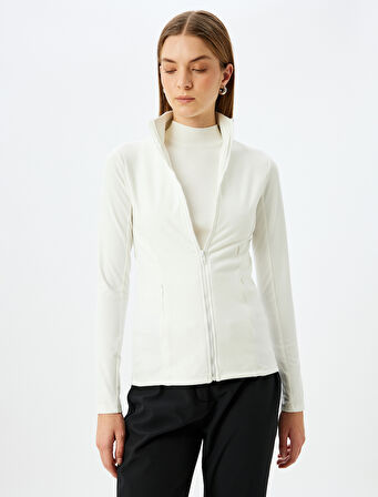 Cepli Slim Fit Dik Yaka Fermuarlı Polar Sweatshirt